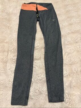 Nike Women's  Gray Leggings with Coral Waistband and Drawstring